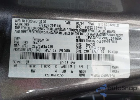 2014 Ford Focus Se из США, поврежденный, VIN 1FADP3F2XEL344695